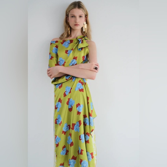zara studio silk dress Zara | Dresses | Zara Studio 0 Silk Floral Oneshoulder Dress